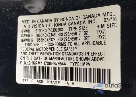 2016 Honda Cr-V Ex-L z USA, uszkodzony, nr VIN 2HKRM4H70GH679544